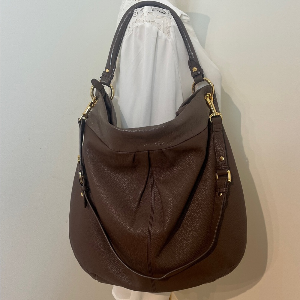 High Fashion Mocha Leather Slouchy Hobo Bag